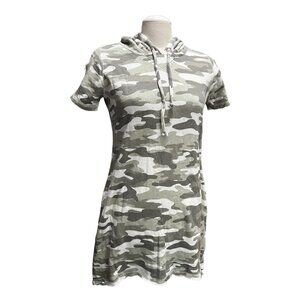 Chaser Camouflage Distressed Hoodie Sweater Dress Sz Small Womens Green Grey Sho